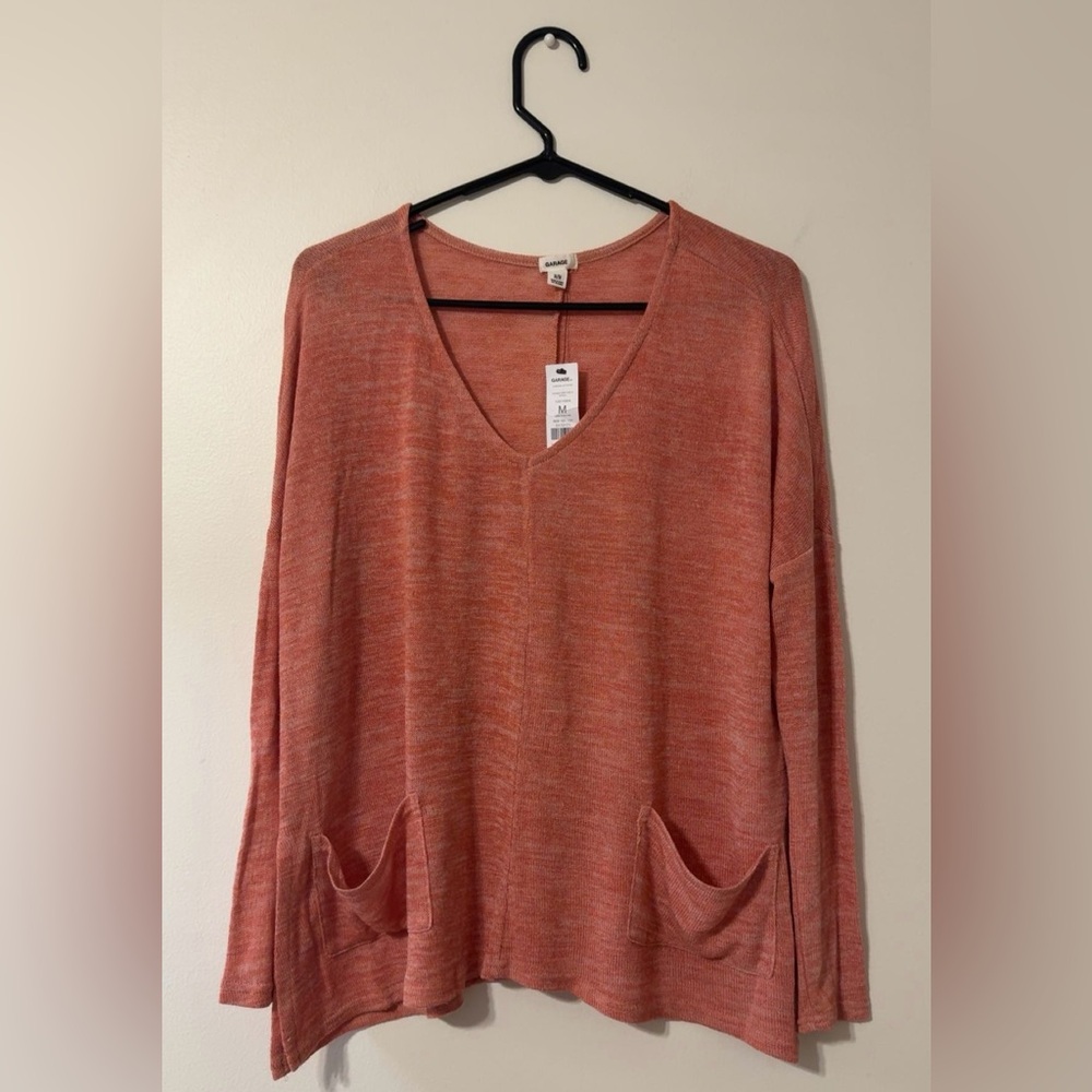 Garage Brand Women’s Medium Oversized Boxy V Neck Peach Shirt Top w/ Pockets NWT